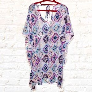 MIKEN Swim Cover Women's Pom-Pom Palm Kimono-Large